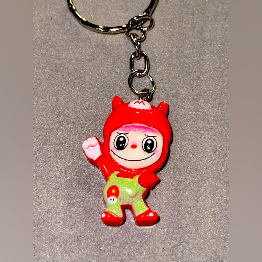 Labubu as Mario 2D Resin Keychain/Bag Charm. NIP
